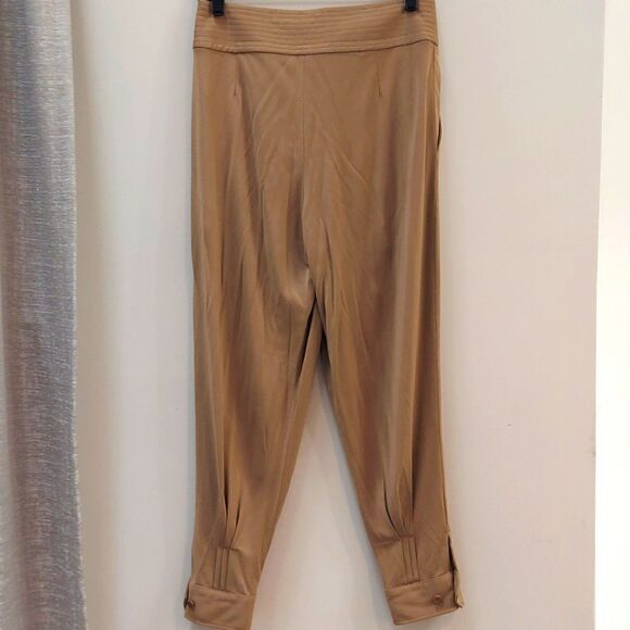Ralph Lauren Trouser Pants Leather Belt Detail Cuff Hem Pocket Viscose Khaki 4 - Picture 4 of 13